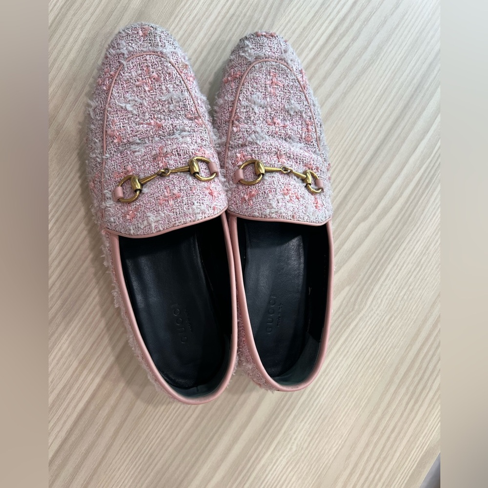 Gucci Pink Tweed horsebit Loafers
